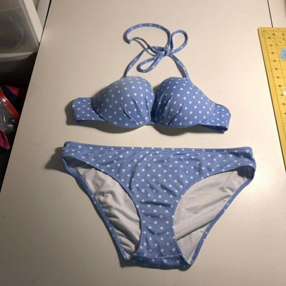 Shade & Shore Blue & White Polka dot Bikini Set Size M #3007-2 - Picture 2 of 5